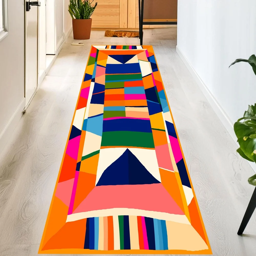 Color Block Triangle Long Runner Rug,bright geometric print floor mat,passage,living room and house entry interior decor