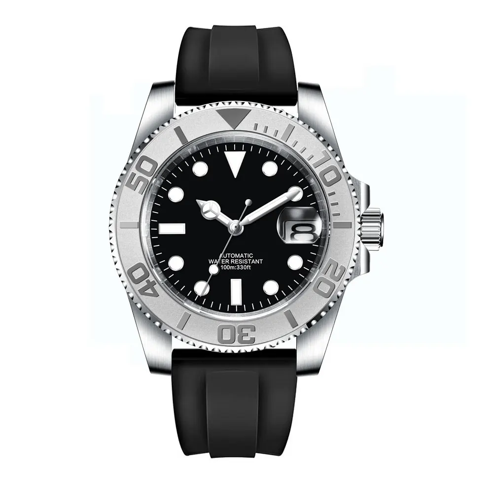 Custom Fashion Japan 24 Jewels NH35 40mm  Watch Case Automatic Men's Watch Miyota YM Brushed Ceremic Bezel Rubber Band