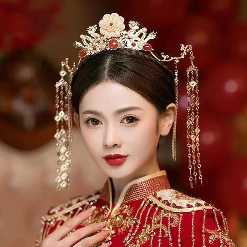 New#Tassel Headband Hanfu Hair Accessories Crowns Tiaras Wedding Party Bridal Headpiece For Xiuhe Dress - view 3