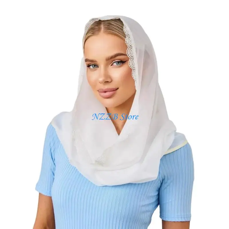 

T21F Elegant Lace Mantilla Chapel Scarf For Catholic Christian Women Headwrap