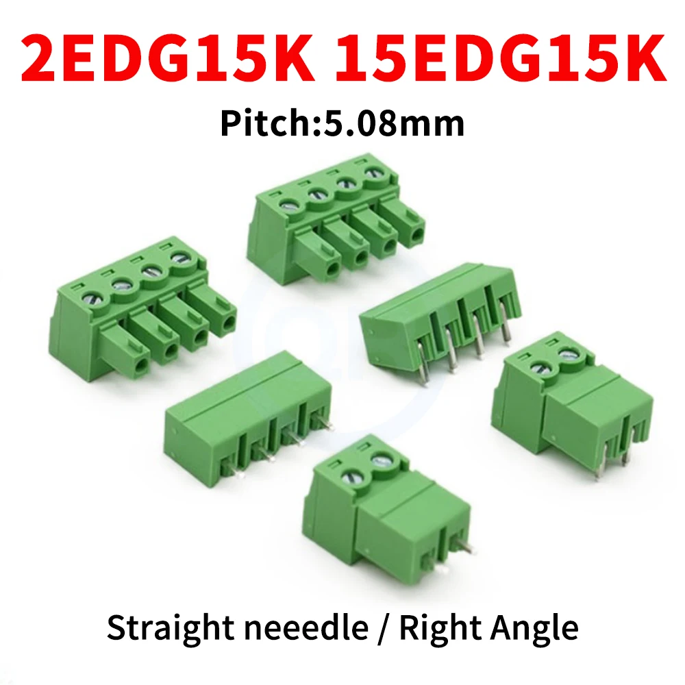 (10 pcs) 2EDG15K 5.08mm Plug-in PCB Terminal Block KF 15EDGK 2EDG15KV/RC Right Angle/Straight Pin Plug Set of 2-18Pin