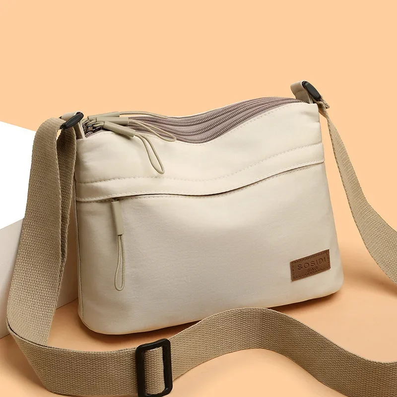 

3 Main Pockets High Capacity Shoulder Crossbody Bag for Women Multi-pocket Purse Canvas Handbag Suitable for Mothers Shopping