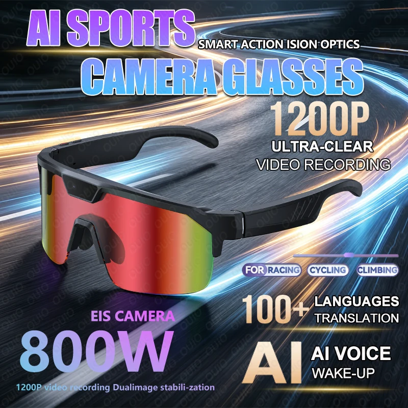 

New AI Smart Cycling Glasses 800W Camera 1200P Video Recording 100+ Language Translation Men Women Sports Glasses Sunglasses