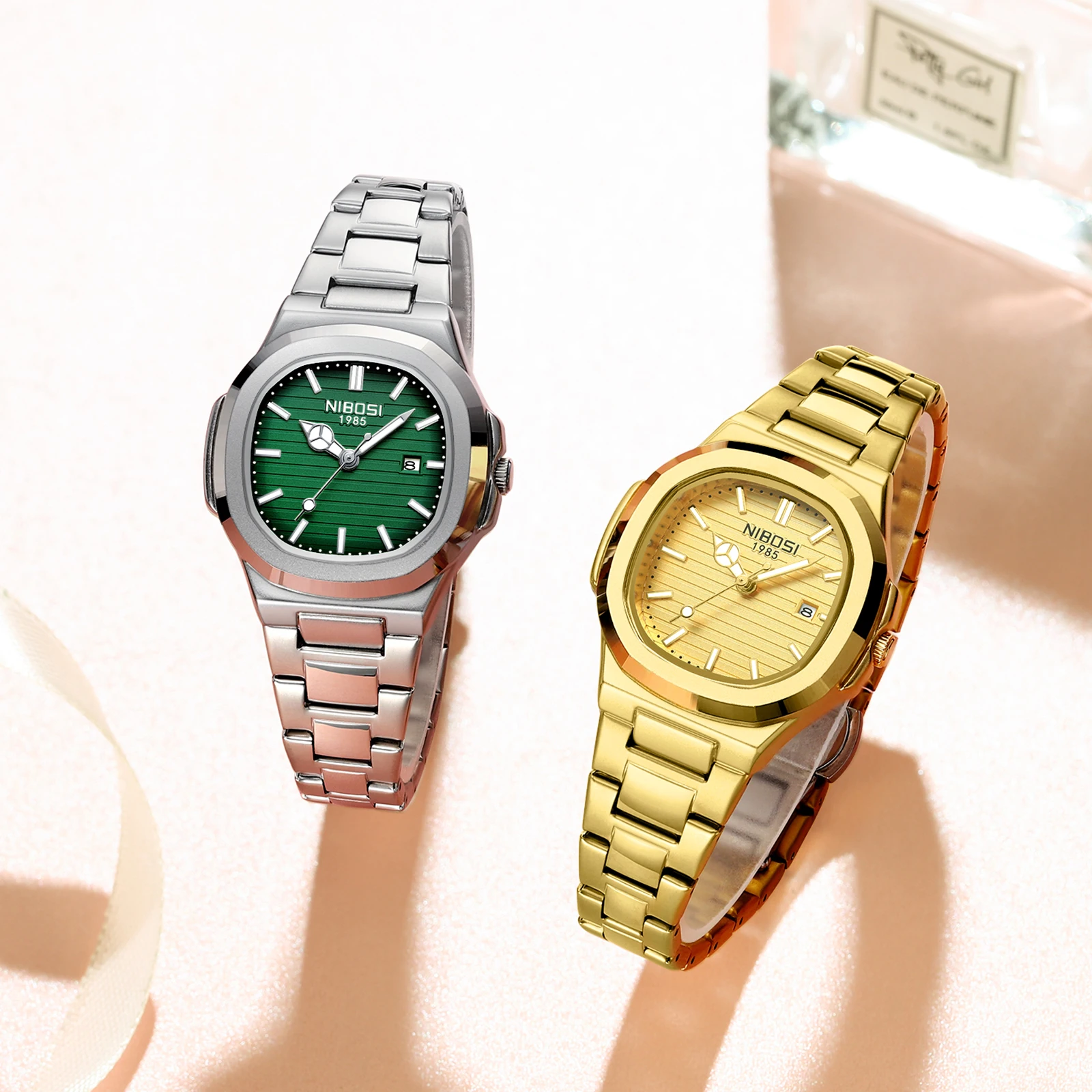 NIBOSI Orologio quadrato di lusso da donna Orologio da donna impermeabile con data luminosa Orologio da donna al quarzo in acciaio inossidabile Reloj femminile