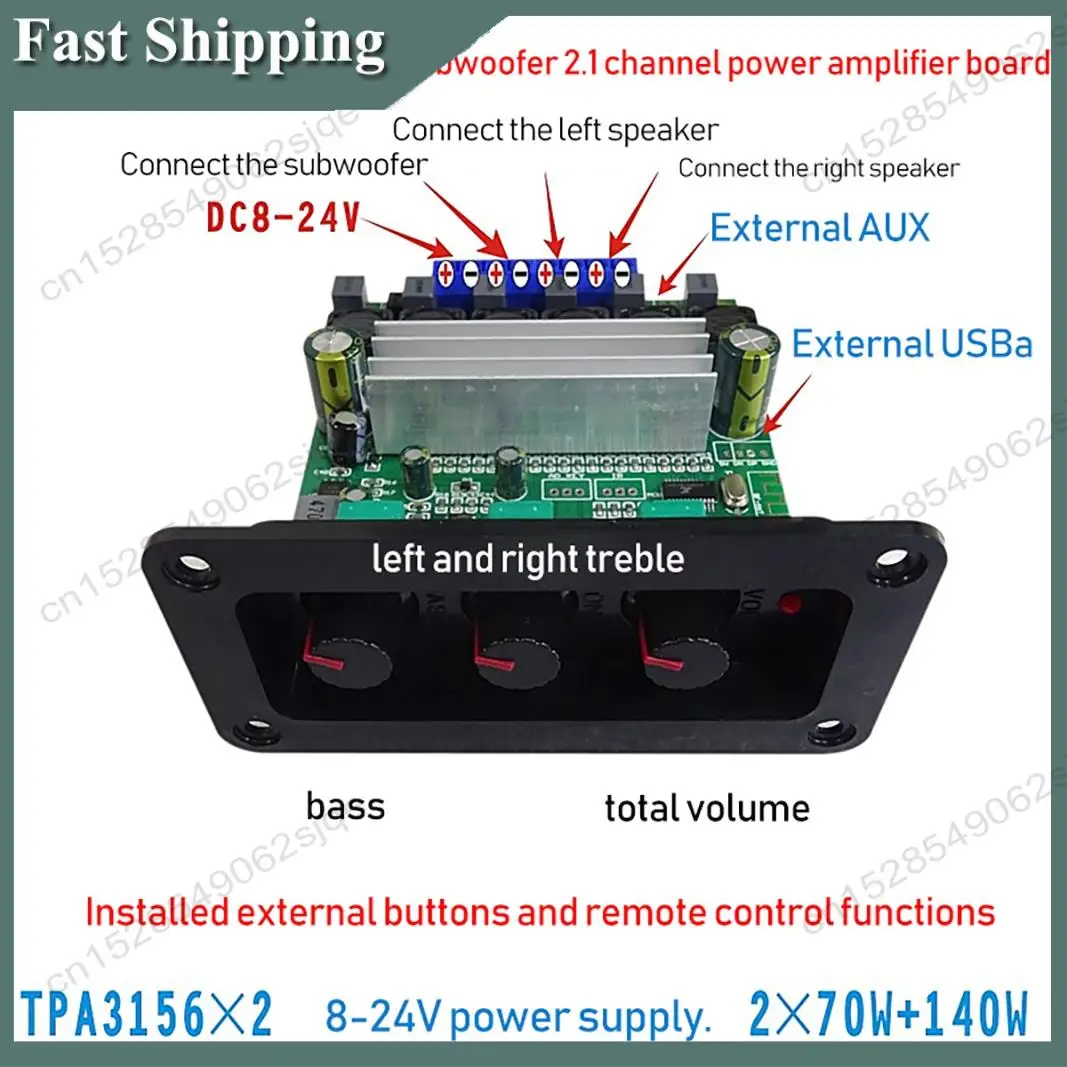 -ABKM TPA3156D2 2.1 Channel Bluetooth 5.0 Digital Amplifier Board 2X 70W+140W High Power Subwoofer Class D Amplifier DC8V-24V