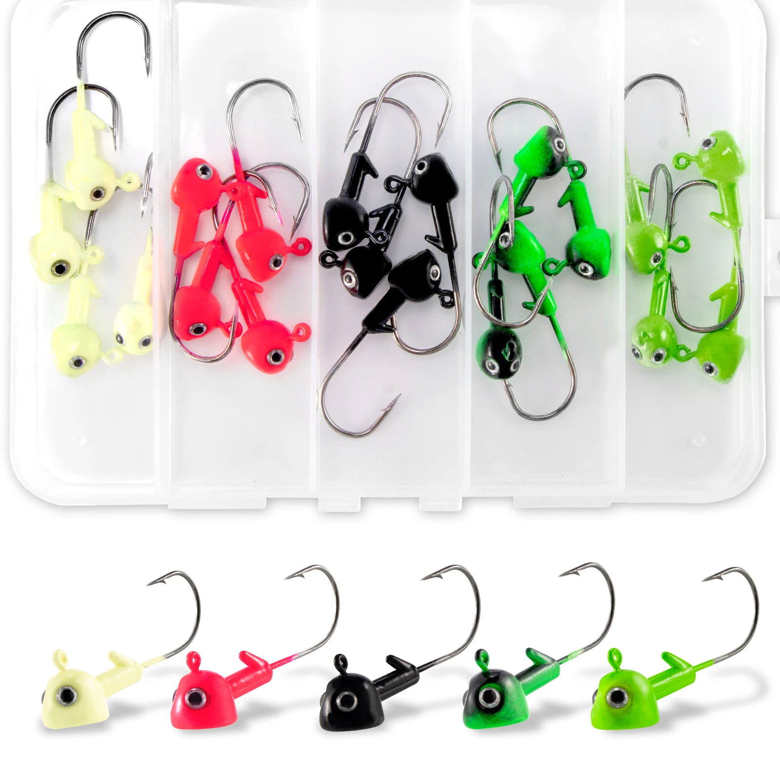

20pcs Walleye Jig Kit With 3D Eyes,Jig Head Stand Up Swimbait Jig Head, Flat Bottom Jig Head Hook Lure Saltwater Freshwater