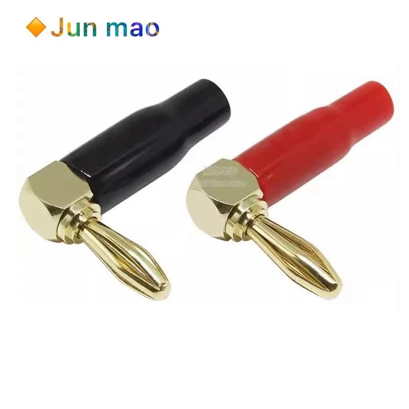 1pair Gold plated 4mm right angle elbow L-shaped solder free banana plug 90 degree speaker speaker cable plug banana plug