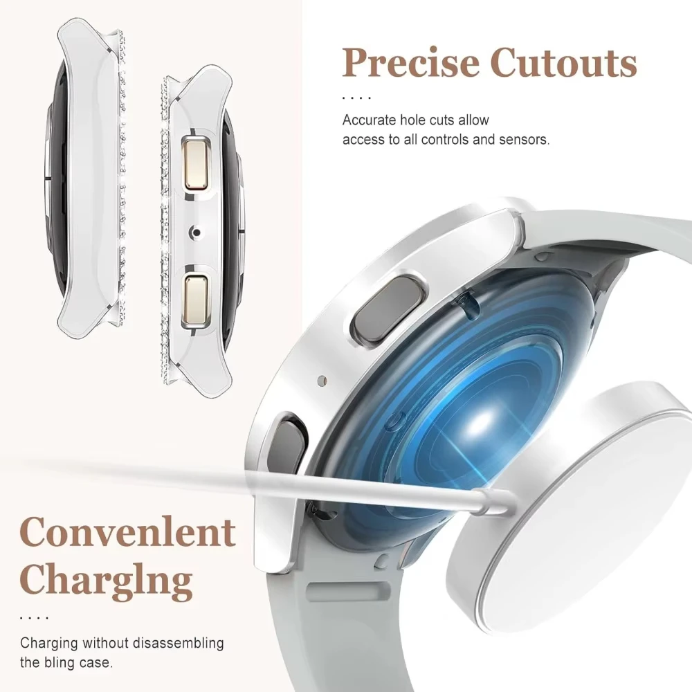 Tali Wanita Baja Tahan Karat Mewah untuk Jam Tangan Samsung Galaxy 7 5 6 FE 40 44Mm Casing PC Berlian untuk GALAXY 7 6 5 Gelang Sabuk Pergelangan Tangan