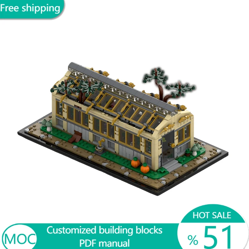 

1305 деталей Городская уличная теплица: Модульный конструктор MOC, настраиваемая модель из строительных блоков, технология DIY, игрушка для мальчиков, подарок на праздник