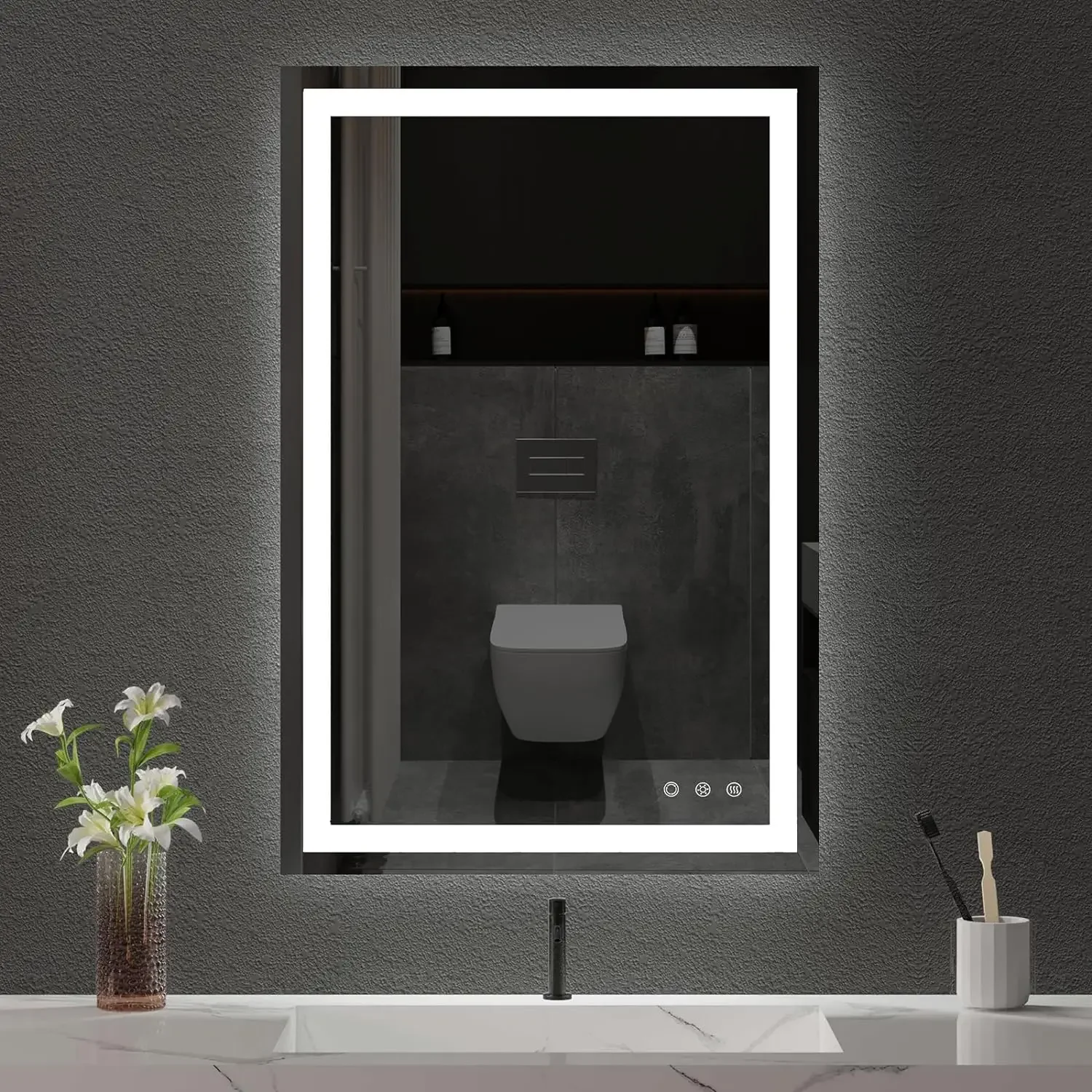 

24x36 Inch LED Bathroom Mirror - Anti-Fog, Stepless Dimmable - Bathroom Mirror with LED Lights - 3 Color LED Mirror for Bathro