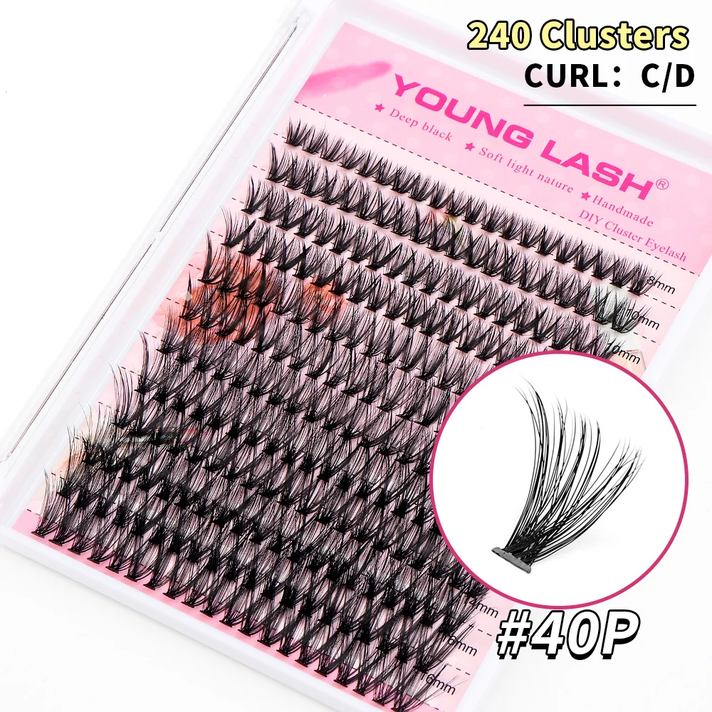 Young Lash 30P 40P ขนตาปลอม280ชิ้นมาสคาร่าแบบหางปลาอุปกรณ์ที่ต่อขนตา