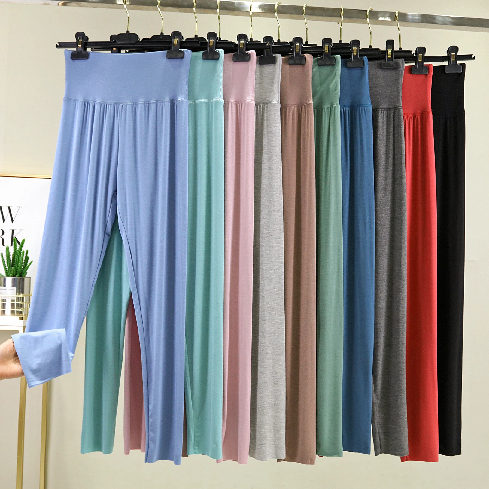 High Waist Modal Leggings Women's Tight Fit Thin Spring Autumn Pants Elastic Slimming Base Layer Trousers for All Seasons