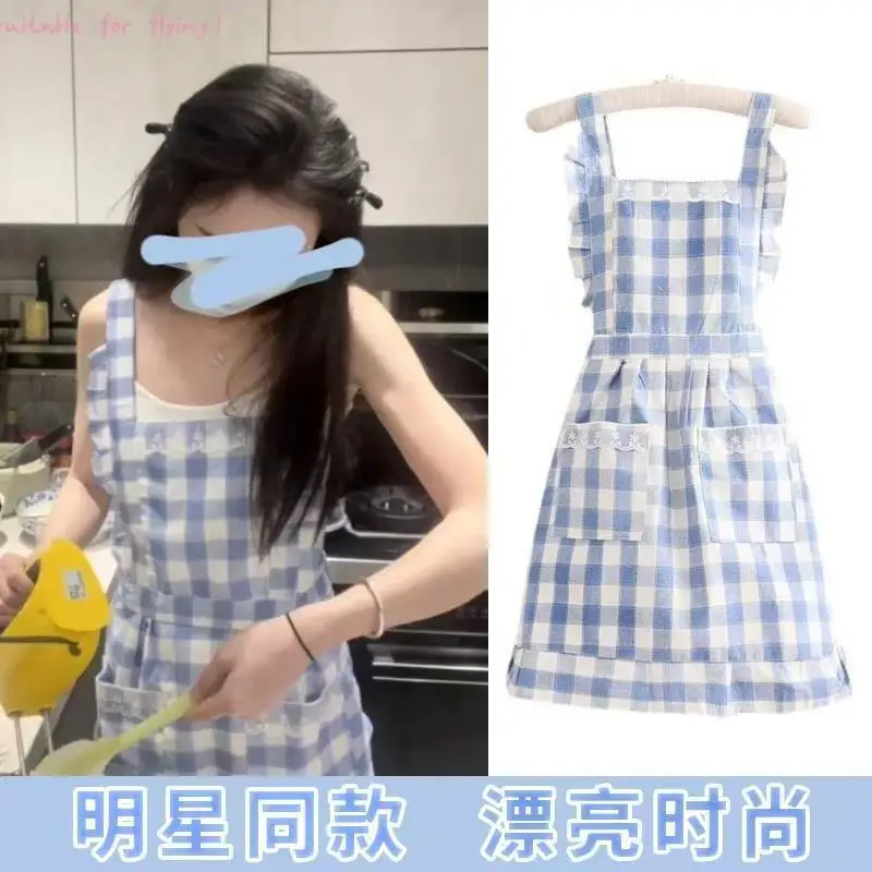 Cotton Apron Princess Style Fresh Fashionable Lace Waist Double-layer Cute Kitchen Cooking and Dining Workwear
