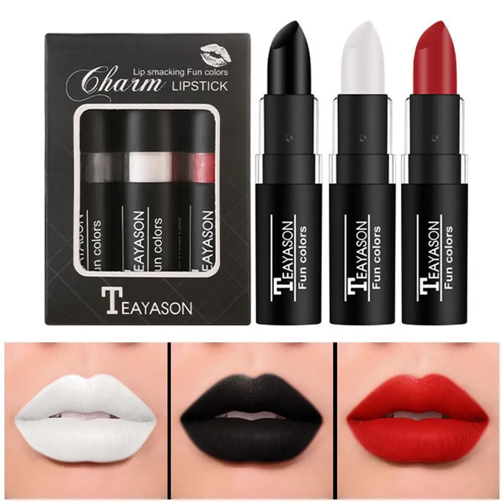 Matte Whitening Lippenstift Langlebig Nicht Trocknend Schwarz Weiß Rot Wasserdicht Und Schweiß-Proof Lippenstift Kit Für Mädchen frauen Mak C3R7