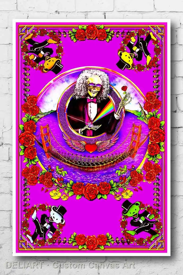 

GRATEFUL DEAD - GOLDEN GATE BRIDGE BLACKLIGHT Canvas Poster Custom Size Available Room Decoration Home Decor Wall Art