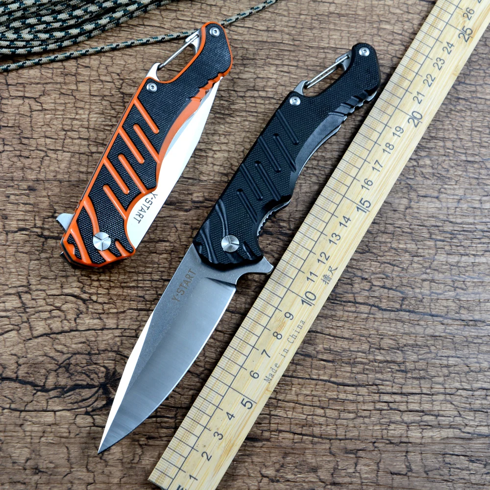 Y-START LK5020 Flipper Folding Knives 440C Blade G10 Handle Hunting Sharp Cutting Pocket Knife with Clip Outdoor Hunting Tool