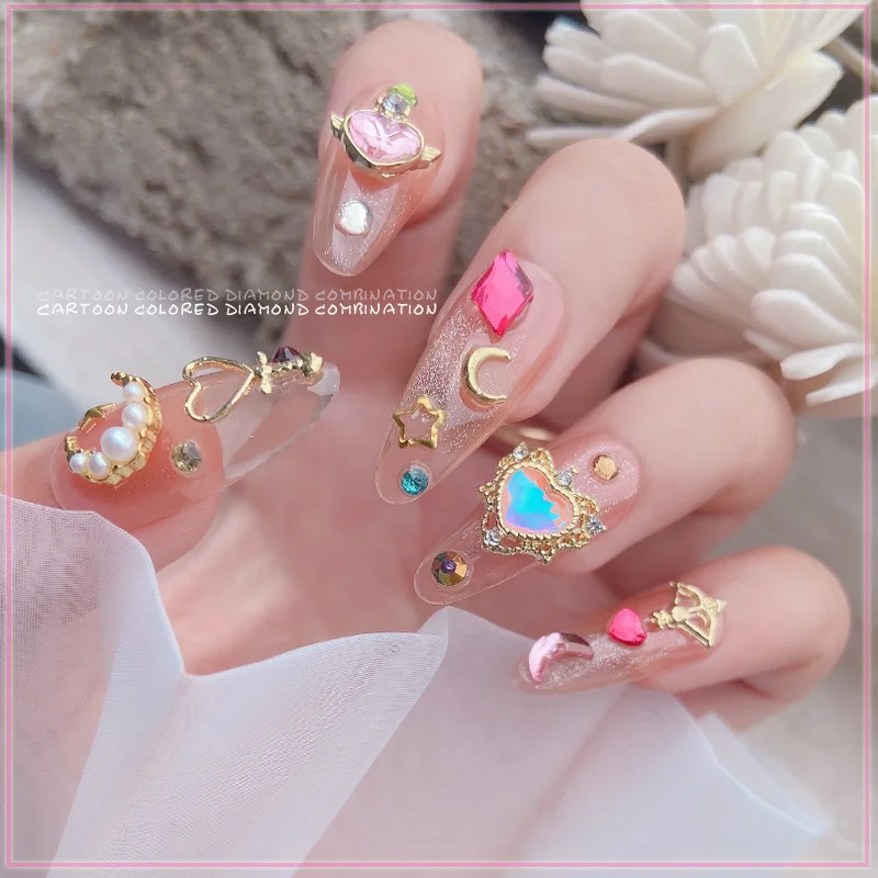 1Box Sailor Moon Nail Art Jewelry DIY Material Pack Star Pearl Moon Fairy Stick Bit Arrow Rhombus Diamond Mix Wholesale