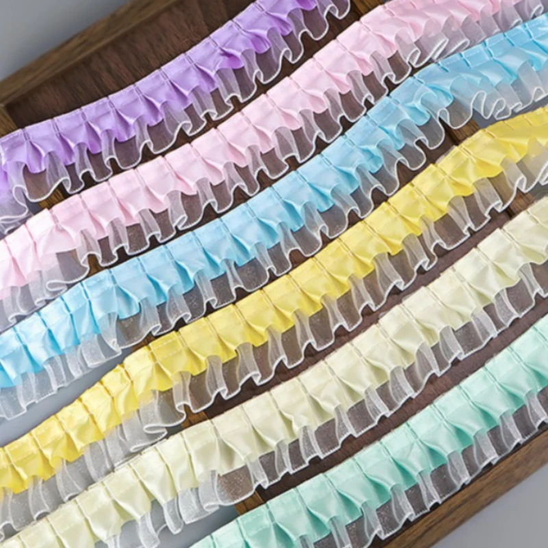 

40 м/лот, 4 см, двухслойная плиссированная полиэстеровая отделка с кружевом, прозрачный дизайн в форме сердца, для рукоделия и шитья одежды