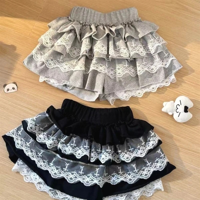 

Summer Sweet High Waist Lace Ruffle Mini Skirt Women Kawaii Lolita Fluffy Cake Skirt Vintage Y2K Harajuku Fashion Short Skirt