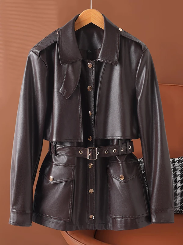 

Haining Genuine Leather Jaet Women's ort Sle 2026 Spring Autumn New Faion eepskin Small Size Jaet Coat