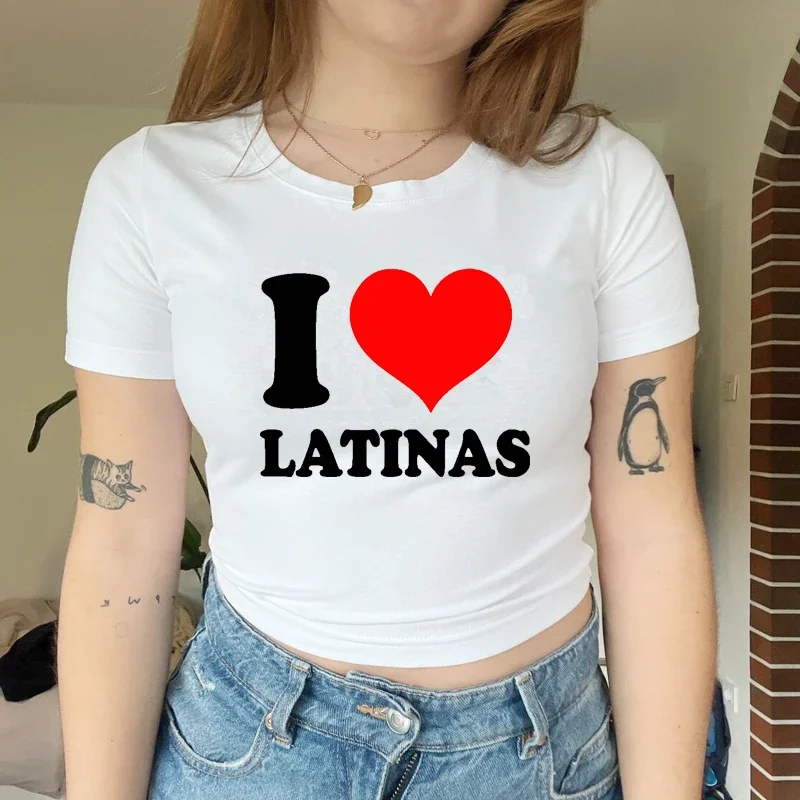 I Love Latinas Women's Crop Top Harajuku Short Sleeve Graphic T Shirts O Neck Y2k Summer Fashion Baby Tee Ladies Kawaii Tshirts