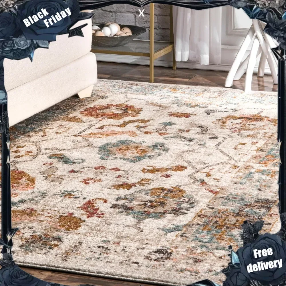 Cecil Vintage Floral Area Rug, 12x15, Beige