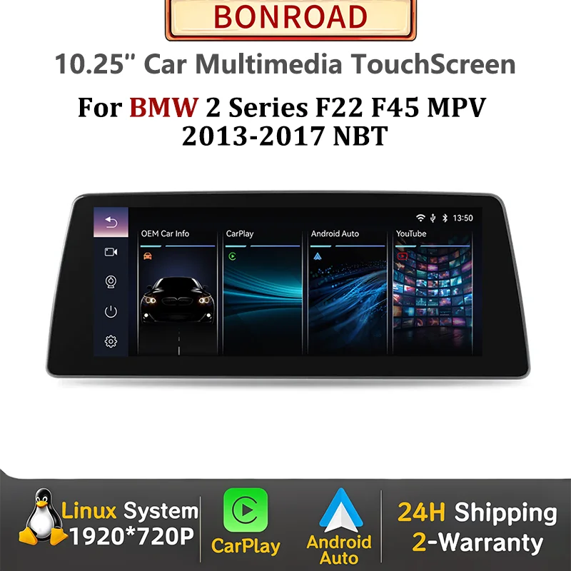 Autoradio sans fil CarPlay Android Auto 10,25 pouces pour BMW Série 2 F22 F45 MPV 2013-2017 NBT GPS Navi Lecteur multimédia stéréo