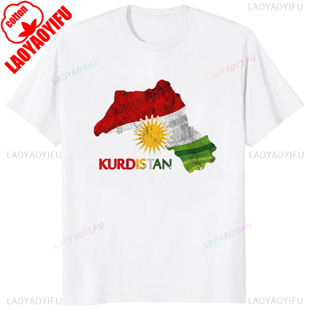 Vintage Style Kurdistan Map Flag Graphic T-shirt Cotton Short Sleeve Casual Man Tshirt Streetwear Breathe Comfort Hip Hop Tees