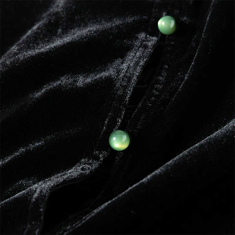 المرأة الحرير المخملية معطف 100% التوت الحرير بطانة أسود اللون طويلة الأكمام سترة سترة بلوزة قميص الخريف الدافئة M1484 #6