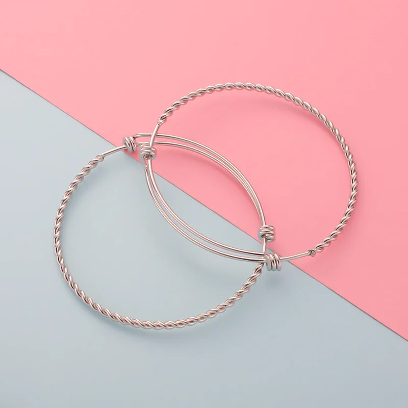 Fnixtar 50pcs Stainless Steel DIY Charm Bangle 65mm Jewelry Finding Expandable Adjustable Wire Bangles Bracelet Wholesale