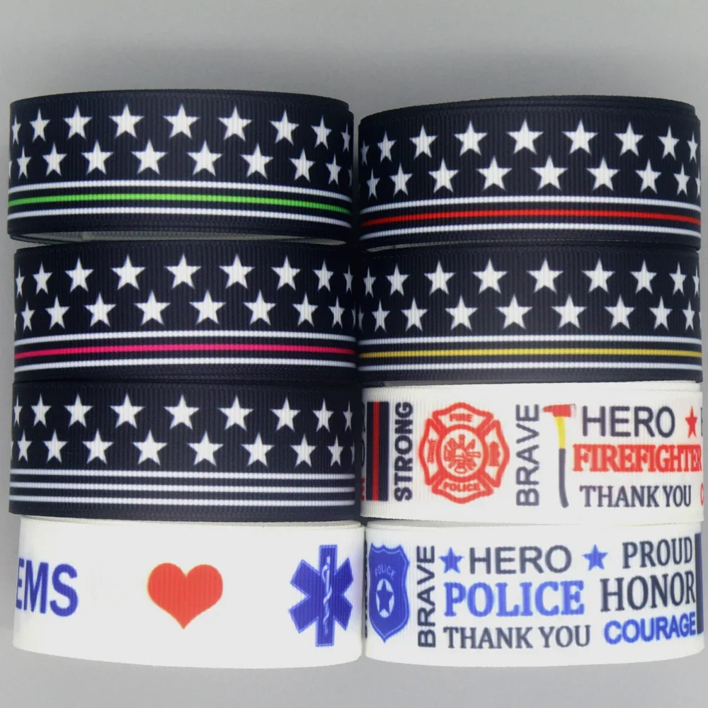 DUWES 50yards Fireman Police EMS Printed Grosgrain Ribbon Accessories Material Headwear Decoration Collar DIY Sewing Craft D2287