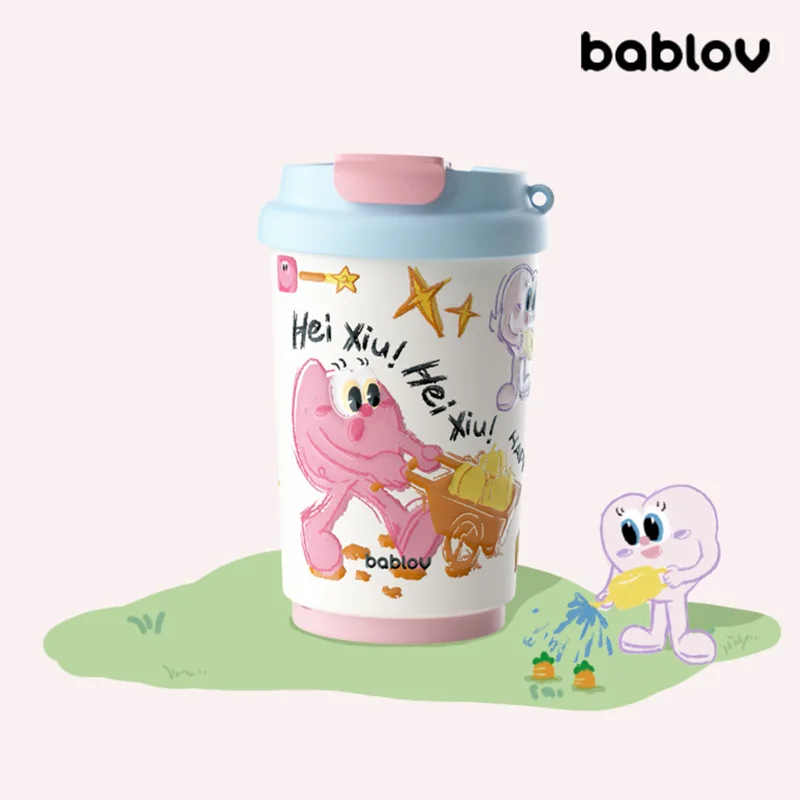 Bablov 370ml Thermos Cup Cute Cartoon Coffee Cup Leak-proof Insulated Water Bottle Keep Hot and Cold Portable Insulated Mugs