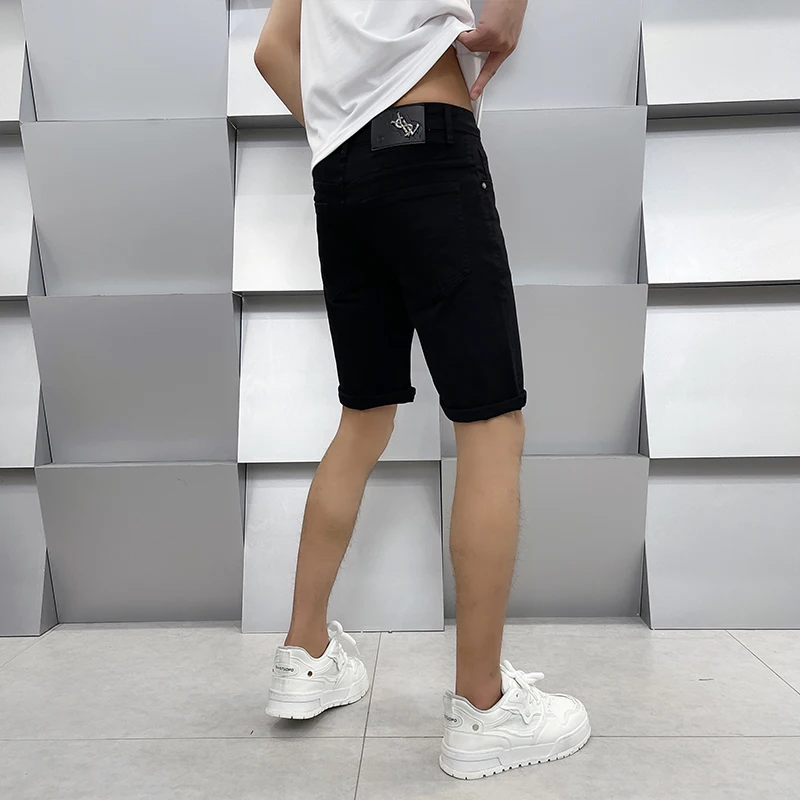 2024 High-End Lichte Luxe Zomer Ultradunne Sectie Witte Jeans Shorts Zwart Losse Casual Heren Broek