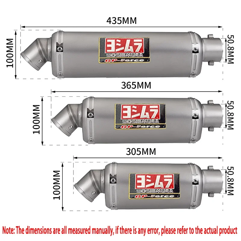 

51mm Universal Motorcycle Yoshimura Exhaust Muffler Escape 305 365 435 mm Pipe 100cc-1000cc ATV GP Scooter For fz6 pcx125