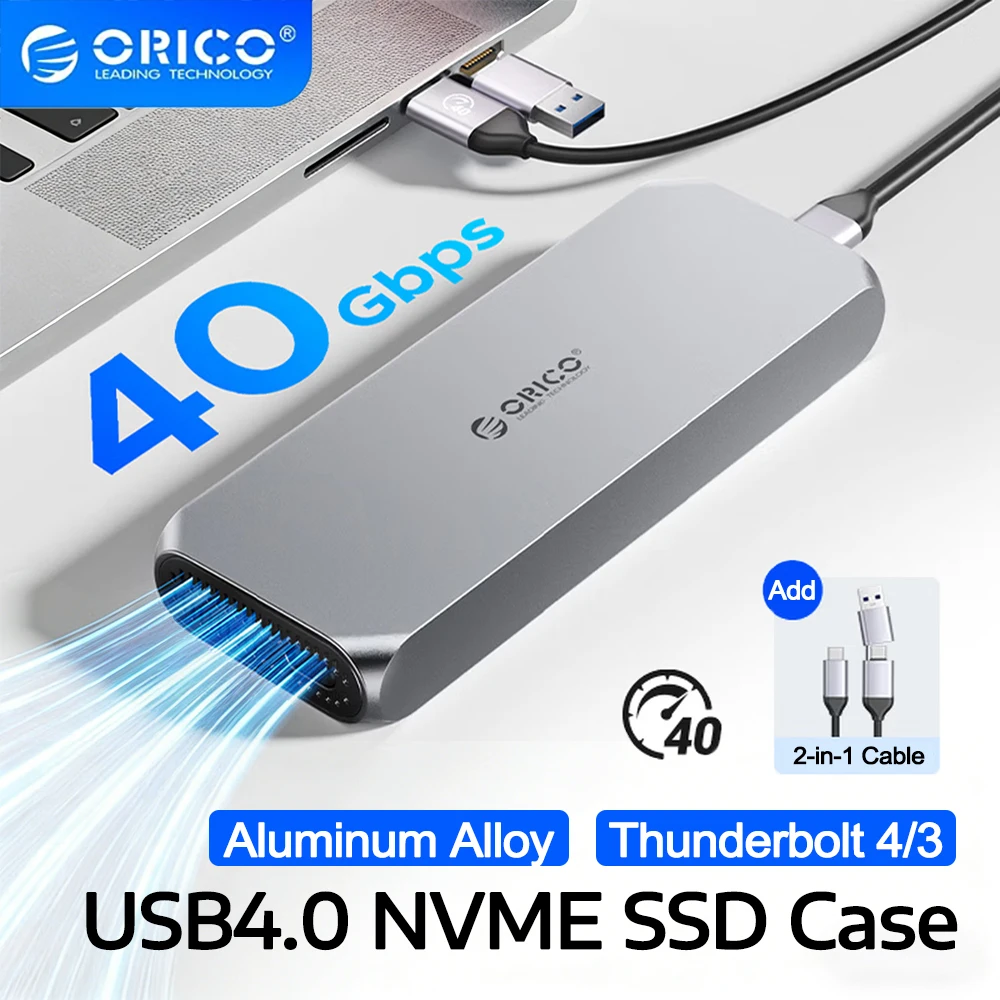 

Корпус для SSD-накопителя ORICO 40Gbps NVME M.2, адаптер Thunderbolt 4/3 M.2 на USB4.0 с охлаждающим вентилятором, алюминиевый корпус для хранения данных