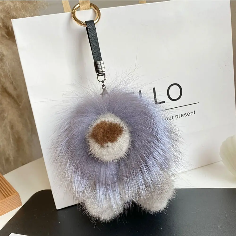 Pendentif créatif en peluche de Lion en fourrure de vison, longue crinière avec queue, porte-clés en peluche, ornements doux, Animal mignon, décor de sac à dos