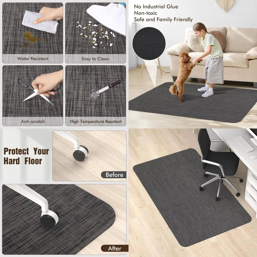 

Коврик для настольного стула 47,2x60 для ковра из твердой древесины и с низким ворсом, противоскользящая защита пола из ПВХ, черный