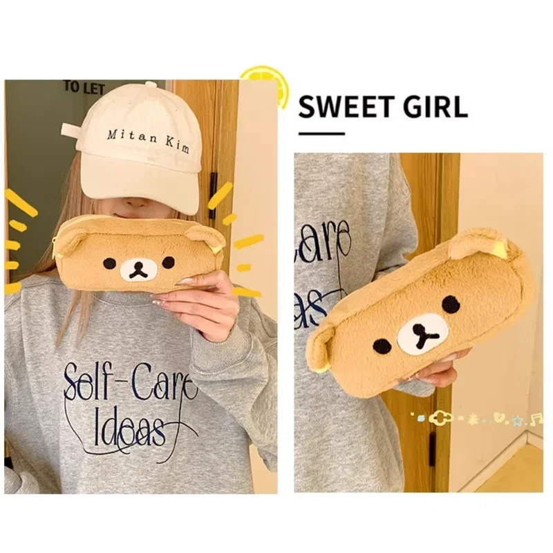 

Rilakkuma Rare Discontinued Cute Japanese Style Plush Pencil Case Cosmetic Bag Large Capacity Storage For Students Teens Girls