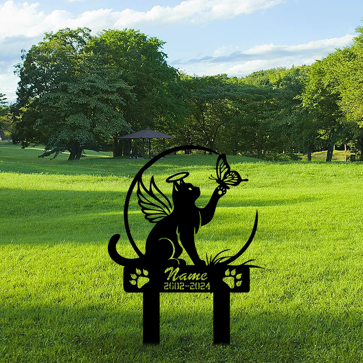 Cat Garden Stake - Metal Cat with Butterfly Memorial, Personalized Cat Name Yard Stake, Garden Sign, Memorial Marker, Iron Art