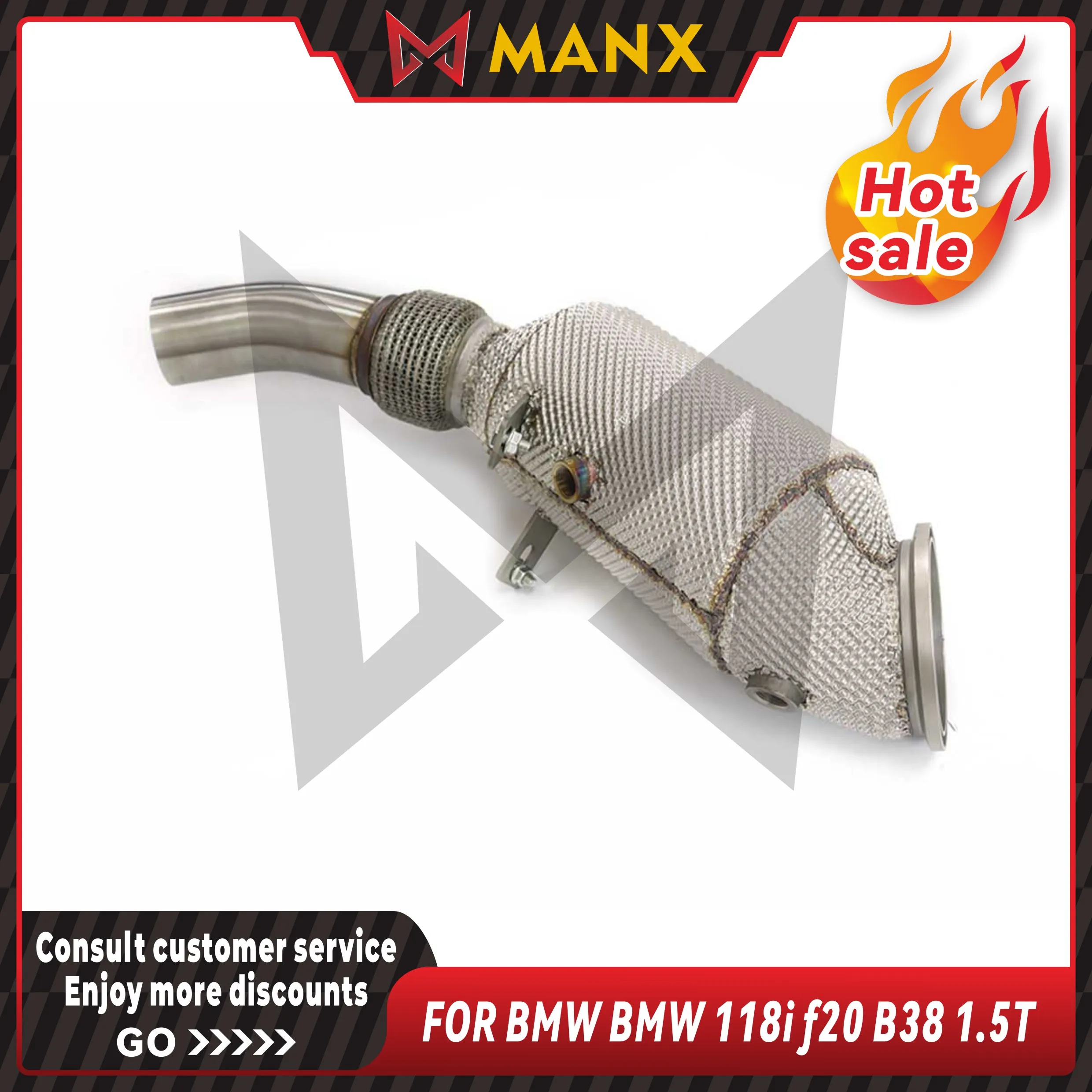 

Exhaust Downpipe for BMW 118i f20 B38 1.5T Catalyzed/Catless SS TIG manual welding DIY Customization exhaust pipe