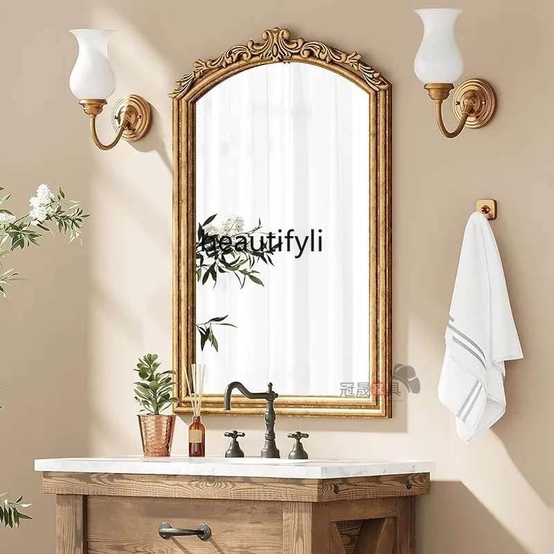 French retro bathroom mirror wall-mounted toilet washstand makeup mirror porch fireplace decorative mirror