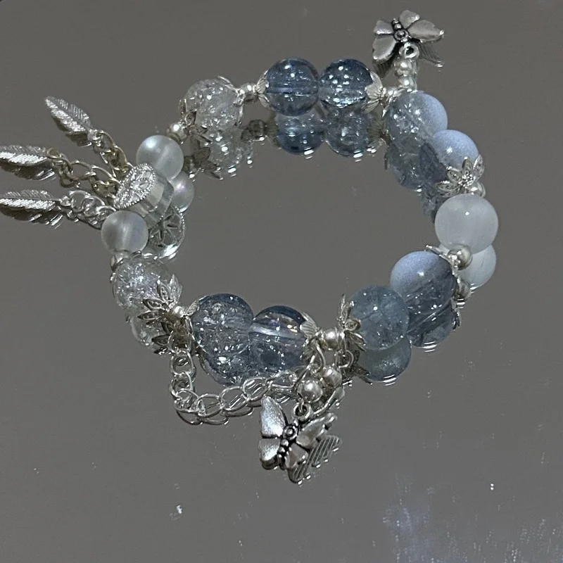 Luxuriöse Lila Glas-Kristall-Perlenarmbänder für Damen Schicke Schmetterling-Quasten-Anhänger Armbänder Trendiger Süßer Partyschmuck – Detail 10