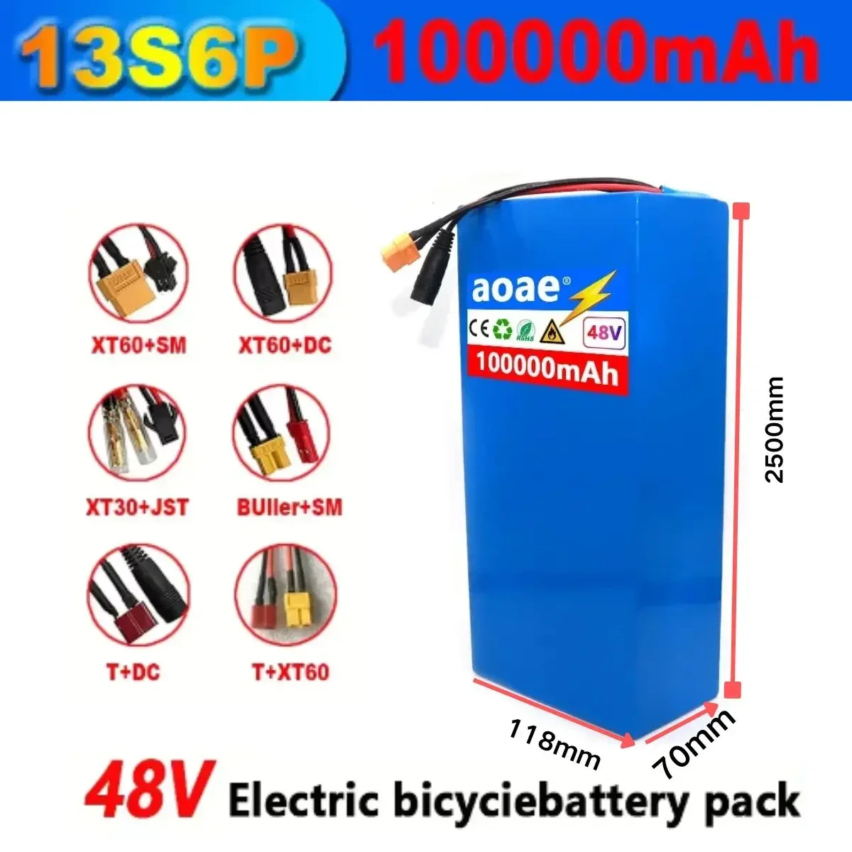 100%New Original 48V 100Ah 13s6p Lithium Battery Pack 48v 100000mAh 2000W Citycoco Motorized Scooter Batteries Built in 50A BMS