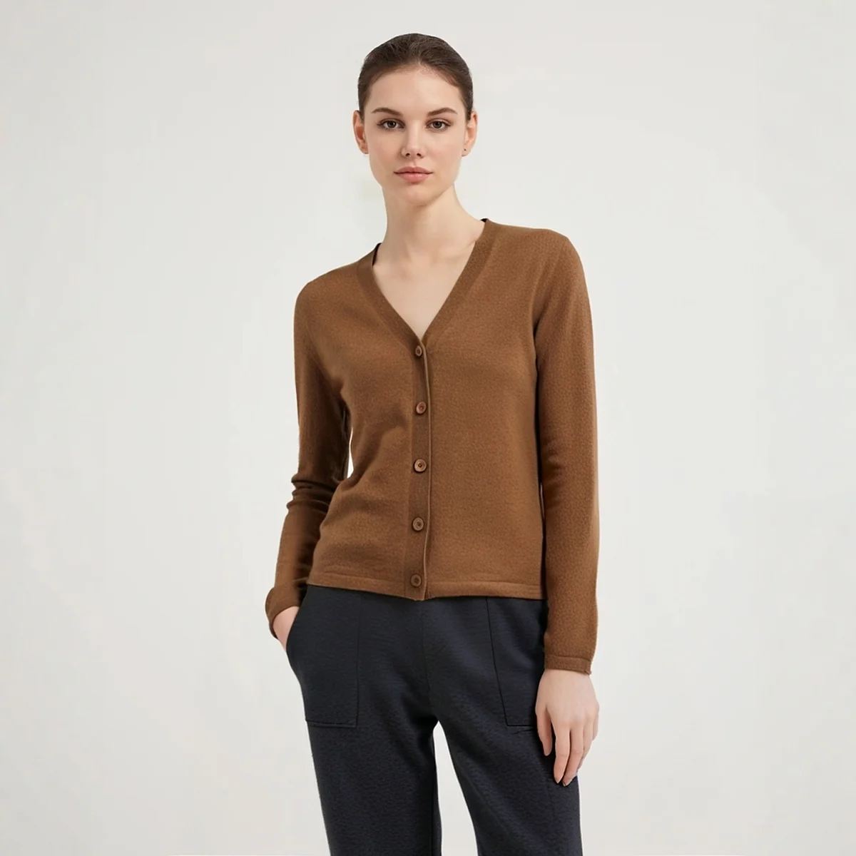 BC-446 In Stock Simple Solid V Neck Single Breasted Clothes Women Cardigan Sweater Cardigan Sweaters Cashmere Sweater Women