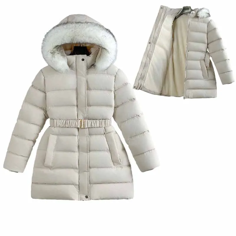 

Girls Thick Long Jackets Winter Children Fur Collar Hooded Coats Kids Plush Velvet Warm Outerwear Teen Padded Fleece-lined Parka