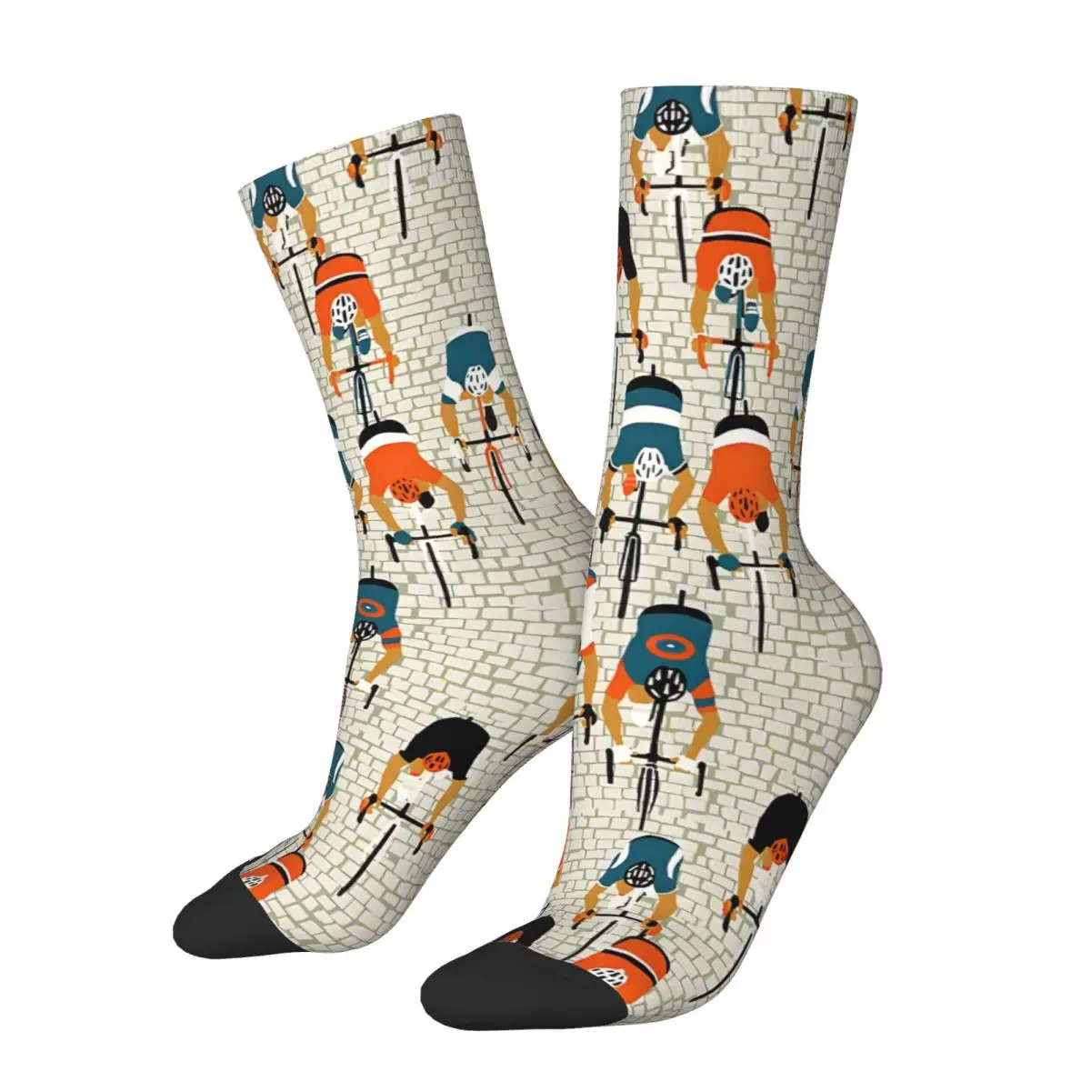 Cyclists On Road Kawaii Socks Travel Cartoon Pattern Socks