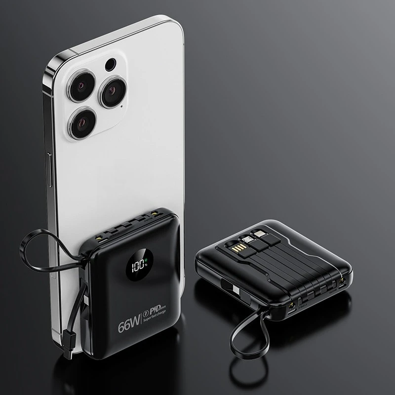 66W Super Fast Charge Mini Power Bank with Built-in Cable 20000mAh High Capacity Portable Charger