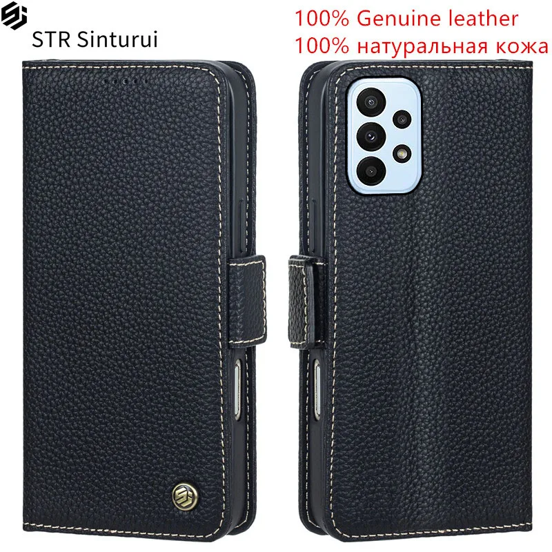 

STR Genuine leather lychee grain card Slot Wallet Cover For Samsung Galaxy A23 A13 A73 A53 A33 A23 A52s A03 Core Flip phone Case
