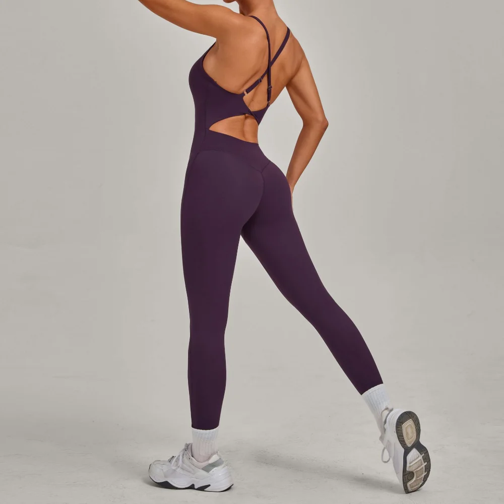 Women's Yoga Jumpsuit Slim Fit Backless Sportswear Adjustable Buckle Hip Lifting Body Shaping Gym Push Up One-piece Yoga Set