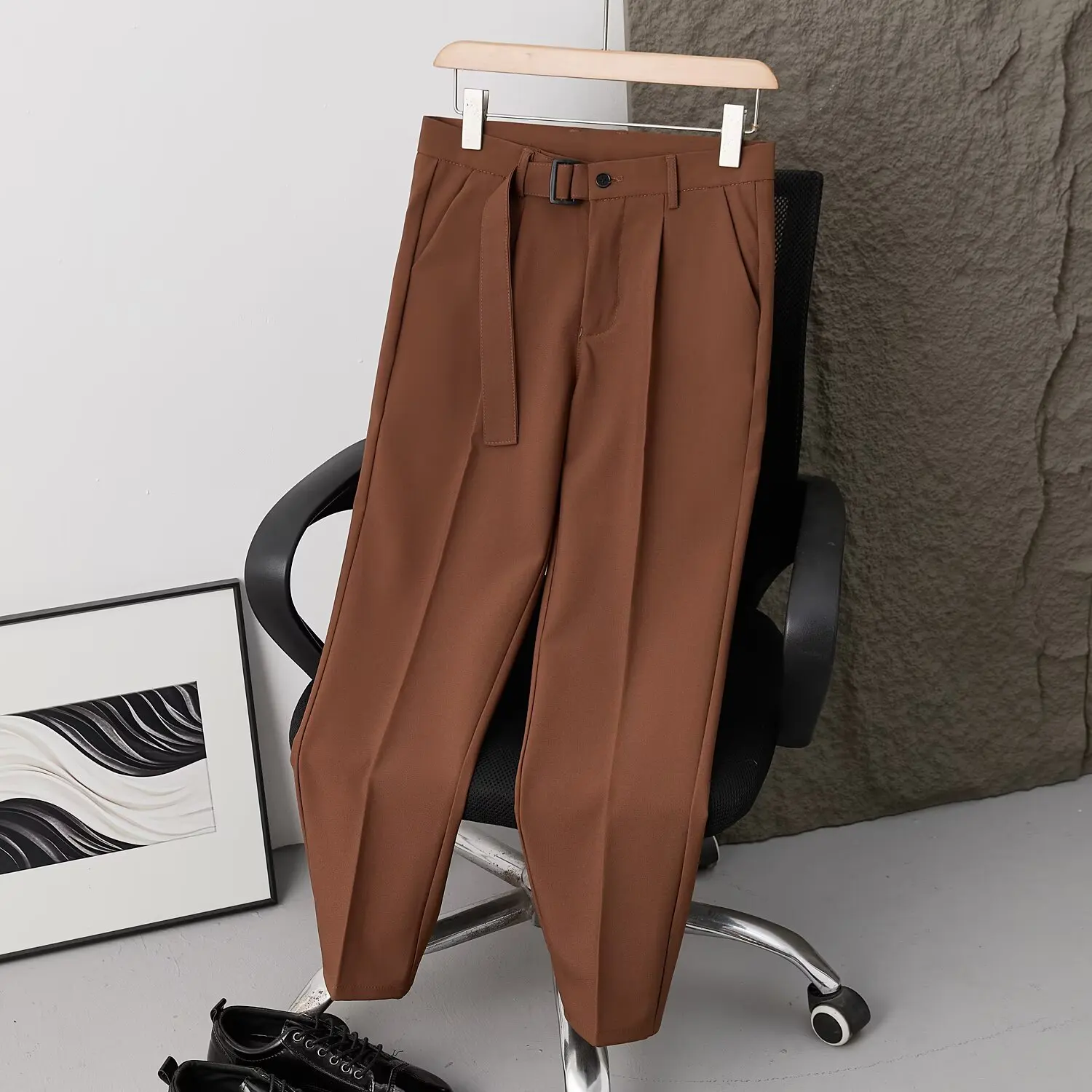 Spring Men's Solid Color Loose Straight Wide Leg Simple Basic Casual Trendy Daily Suit Trousers Male New Fashion Pants Clothes